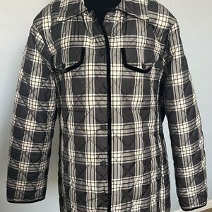 Women’s Tie Wasted Quilted Talbots Plaid Shit Jacket Black & White Size 2XL NWT